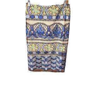 Beige ECI All Over Embroidery Midi Length Skirt 8 Teal Green Floral Lace Lined